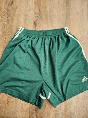 Vintage Adidas Climalite Shorts Medium Green White Stripes Made in Taiwan Y2K 90